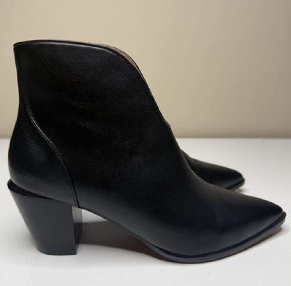Paolo Black Leather Pointed Toe Ankle Boots